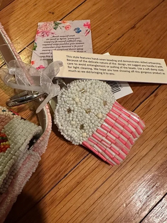 Beaded Pink Stripe Shoulder Bag with Cupcake/Pizza/Burger Motif NWT - Picture 4 of 6